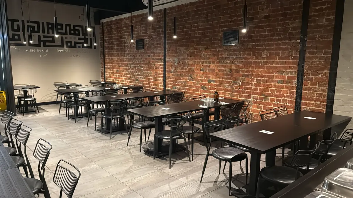 Downstairs dining room set for service