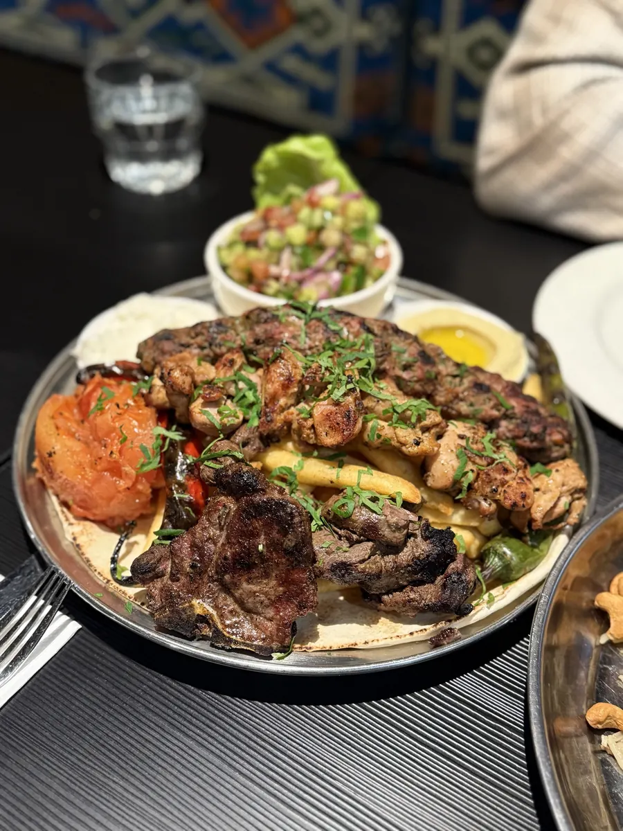 Mashawi mixed grill of lamb, chicken and kofta skewers